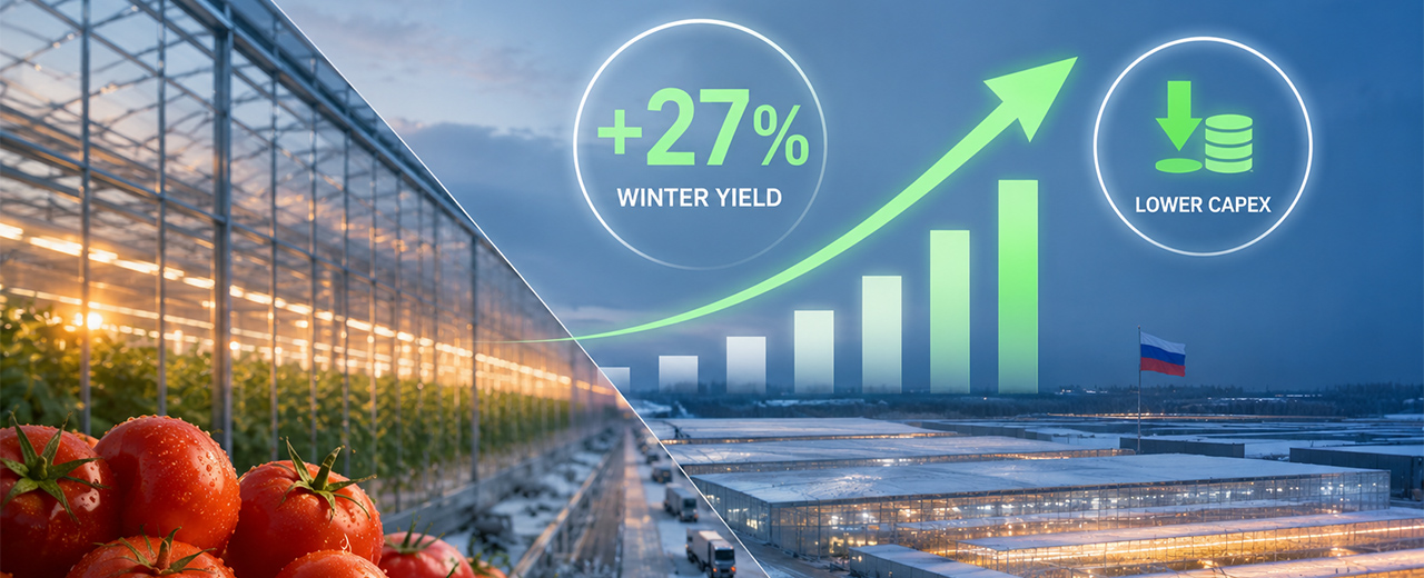 Higrowsir 1500W LED installation in a major Russian tomato greenhouse facility.