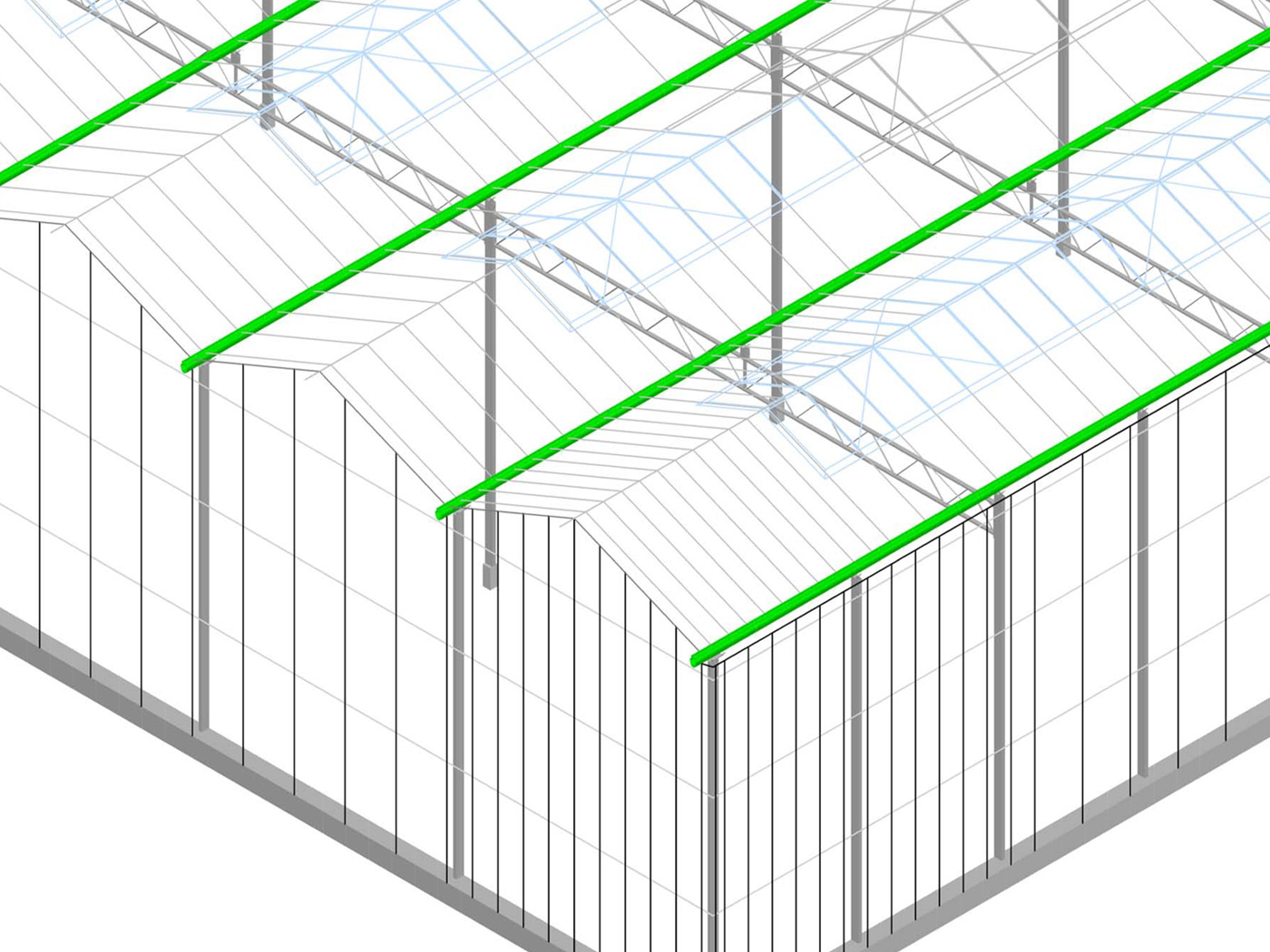 greenhouse lighting layout with mounting height and crop rows